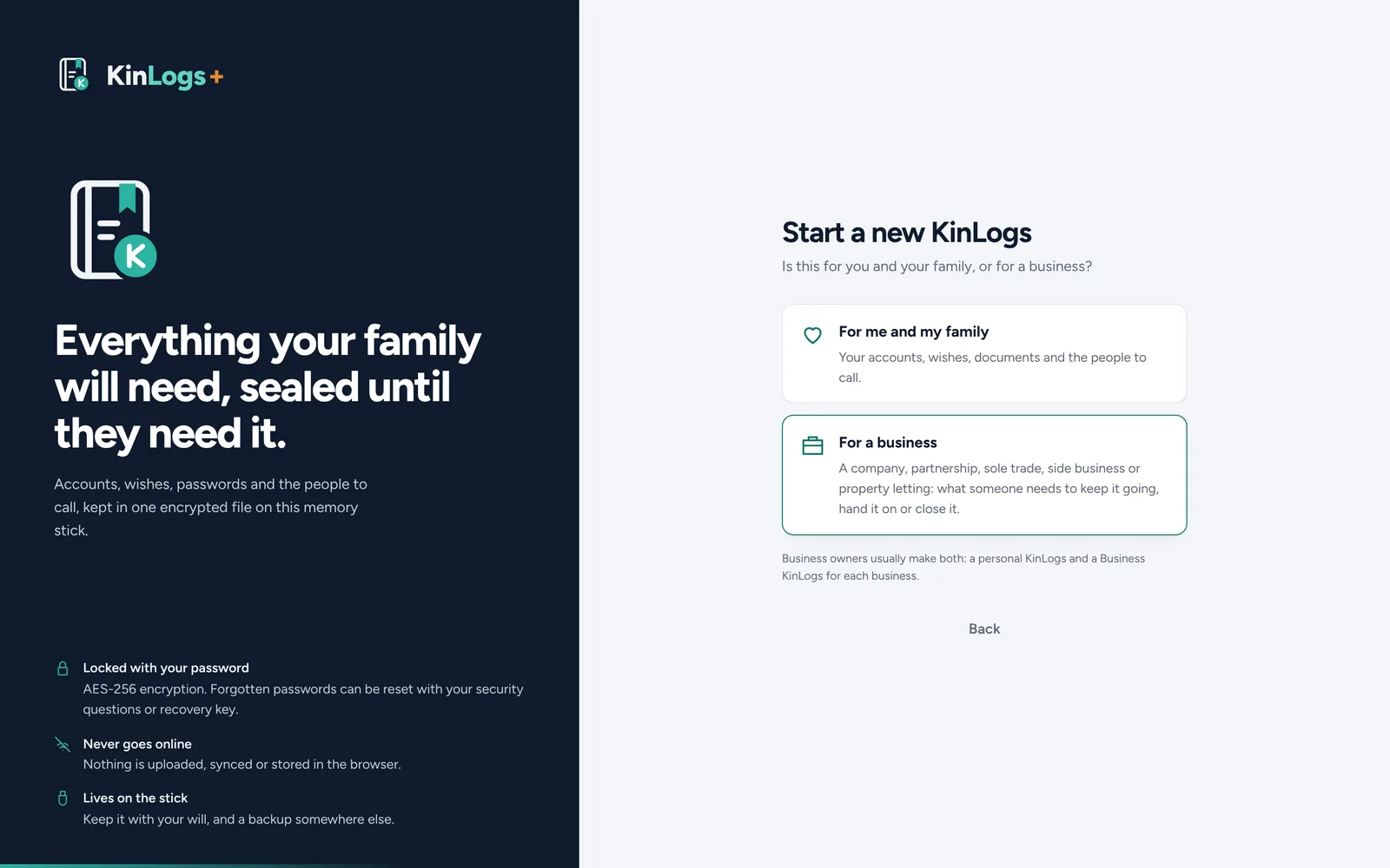 Starting a new KinLogs: for me and my family, or for a business