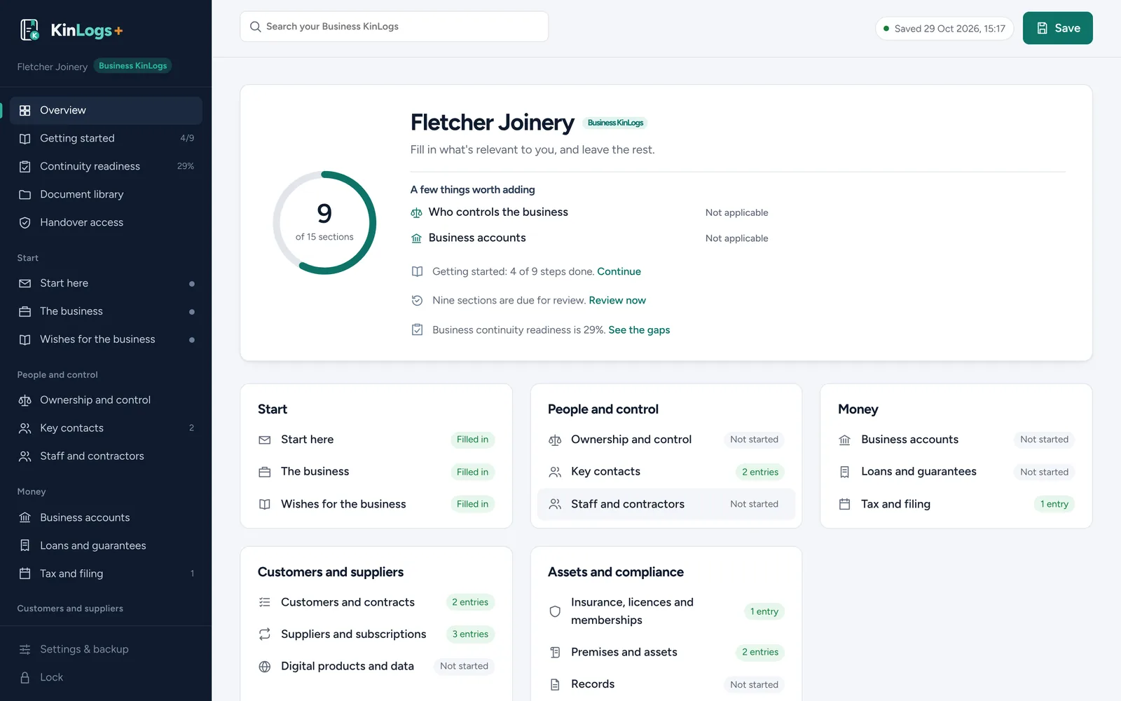 A Business KinLogs for Fletcher Joinery, a sole trader